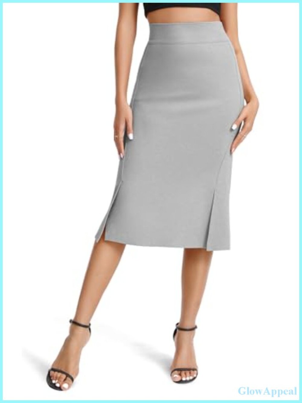 Stretch Fishtail Pencil Midi Skirt High Waist Bodycon Office
